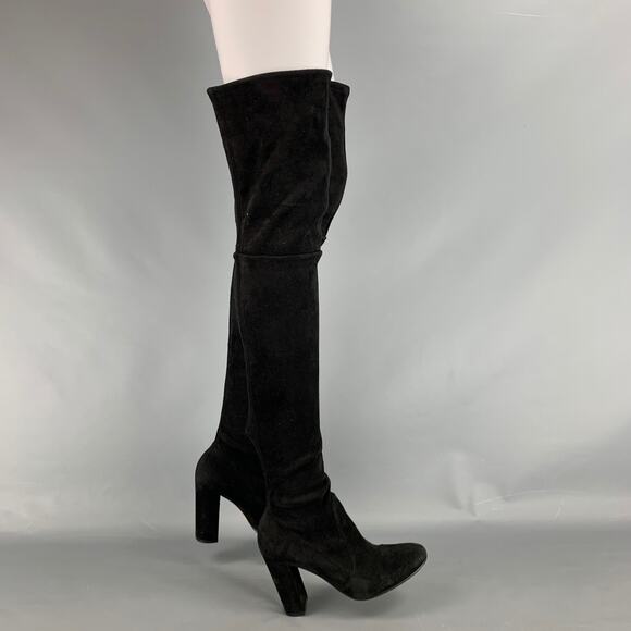 GIANFRANCO FERRE Size 7.5 Black Suede Chuncky Heel Boots - Picture 4 of 8